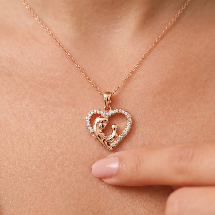 Heart Rose Gold Plated 925 Sterling Silver Pendant with Link Chain