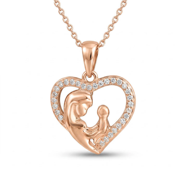 Heart Rose Gold Plated 925 Sterling Silver Pendant with Link Chain