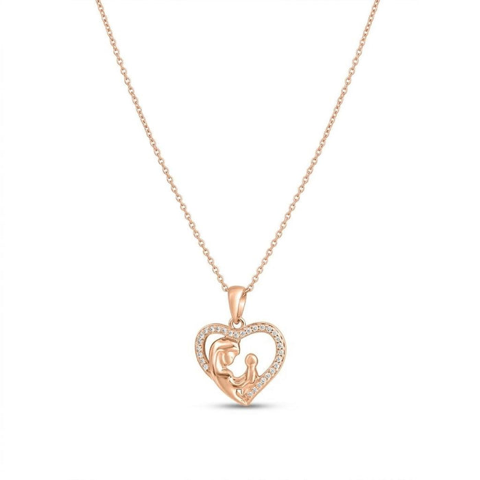 Heart Rose Gold Plated 925 Sterling Silver Pendant with Link Chain