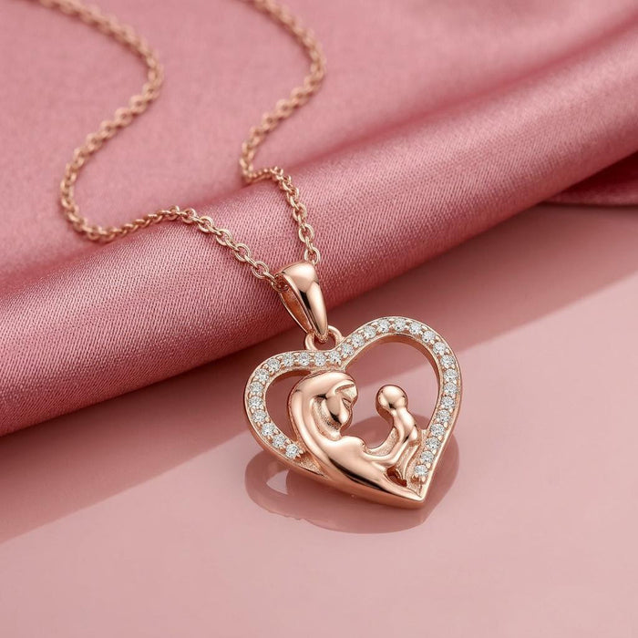 Heart Rose Gold Plated 925 Sterling Silver Pendant with Link Chain