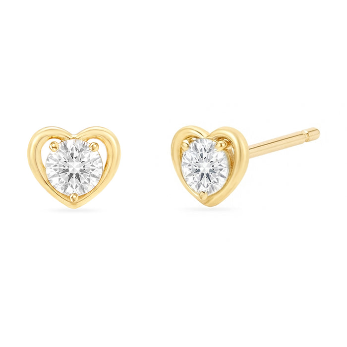 Heart-Shaped CZ Gold Plated 925 Sterling Silver Stud Earrings