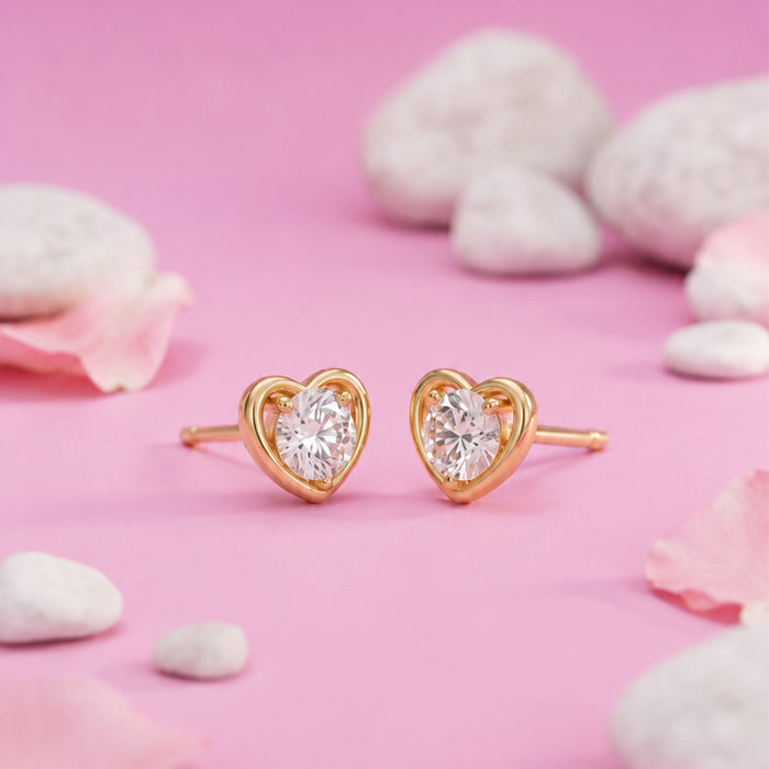 Heart-Shaped CZ Gold Plated 925 Sterling Silver Stud Earrings