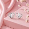 Heart-Shaped CZ Rhodium Plated 925 Sterling Silver Stud Earrings