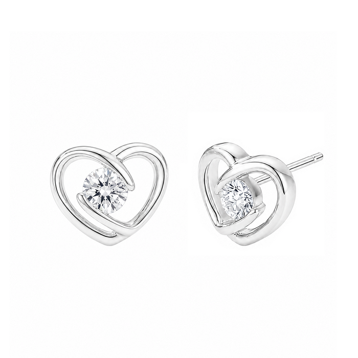 Heart-Shaped CZ Rhodium Plated 925 Sterling Silver Stud Earrings