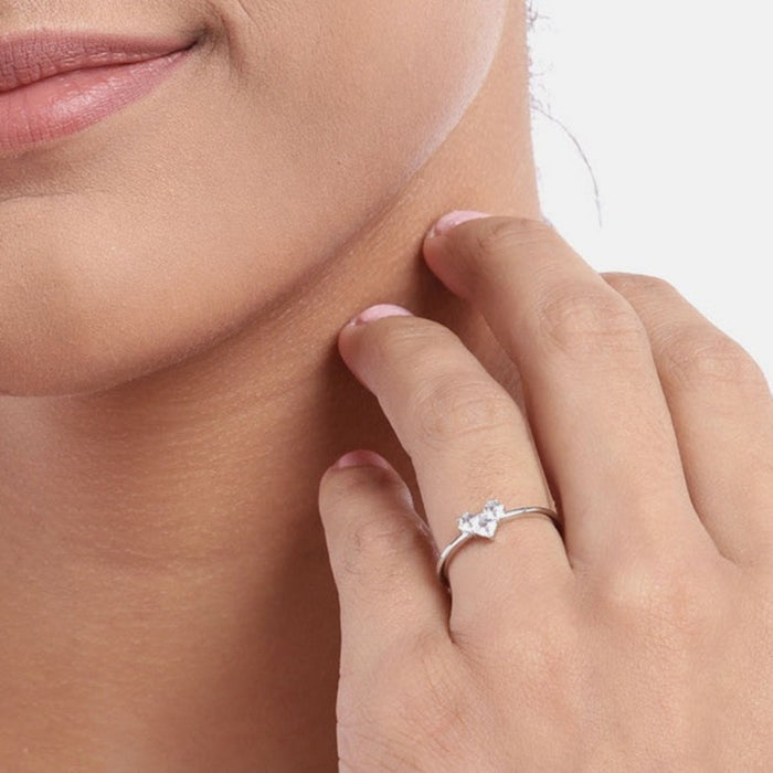 Heart Solitaire 925 Sterling Silver Ring for Women (Adjustable)