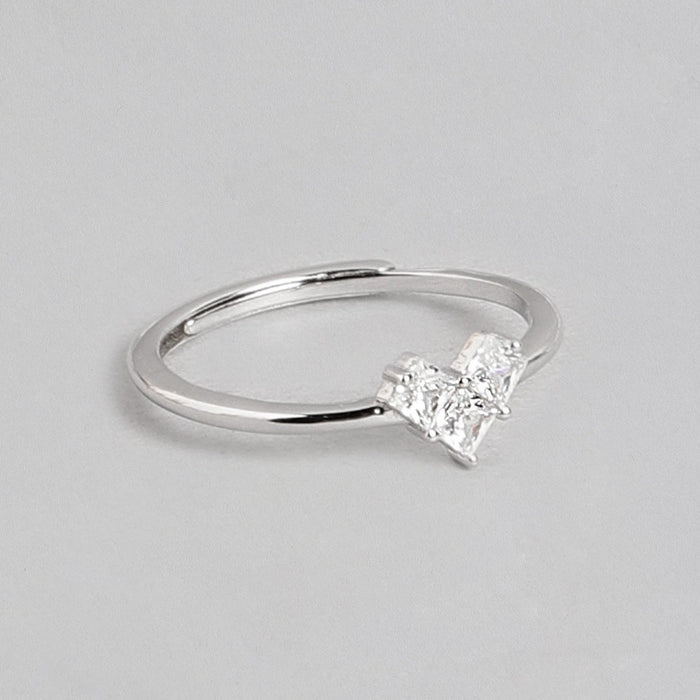 Heart Solitaire 925 Sterling Silver Ring for Women (Adjustable)