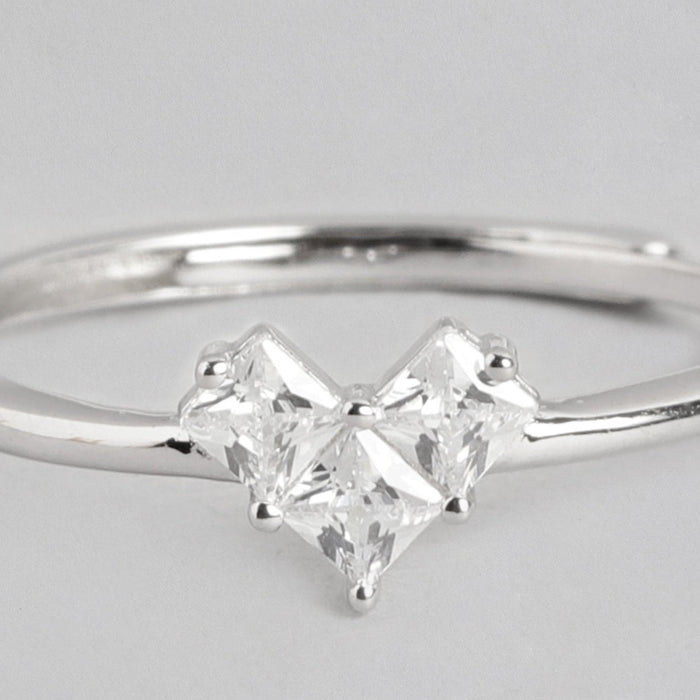 Heart Solitaire 925 Sterling Silver Ring for Women (Adjustable)