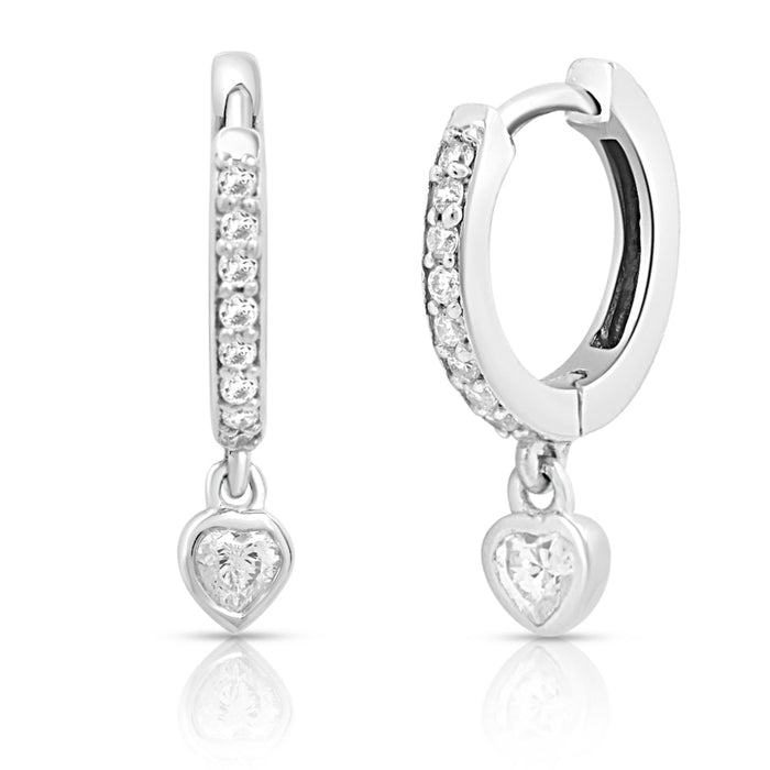 Heart Solitaire Drop Huggie 925 Silver Earrings