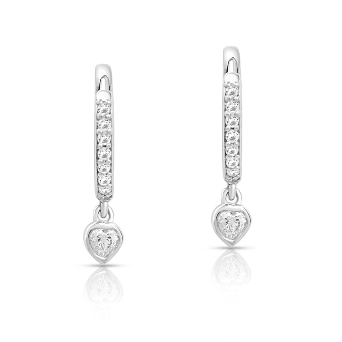 Heart Solitaire Drop Huggie 925 Silver Earrings