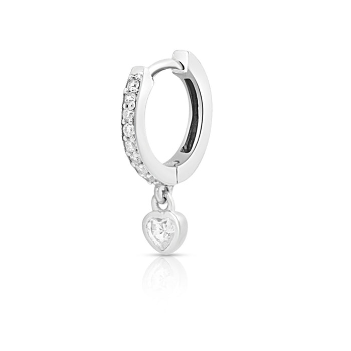 Heart Solitaire Drop Huggie 925 Silver Earrings