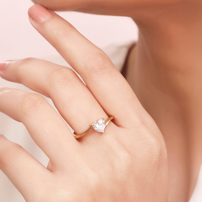 Heart Solitaire Gold Plated 925 Sterling Silver Ring