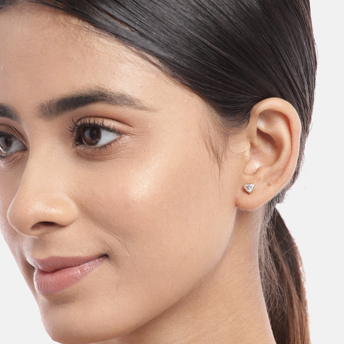 Heart Solitaire Gold Plated 925 Sterling Silver Stud Earrings