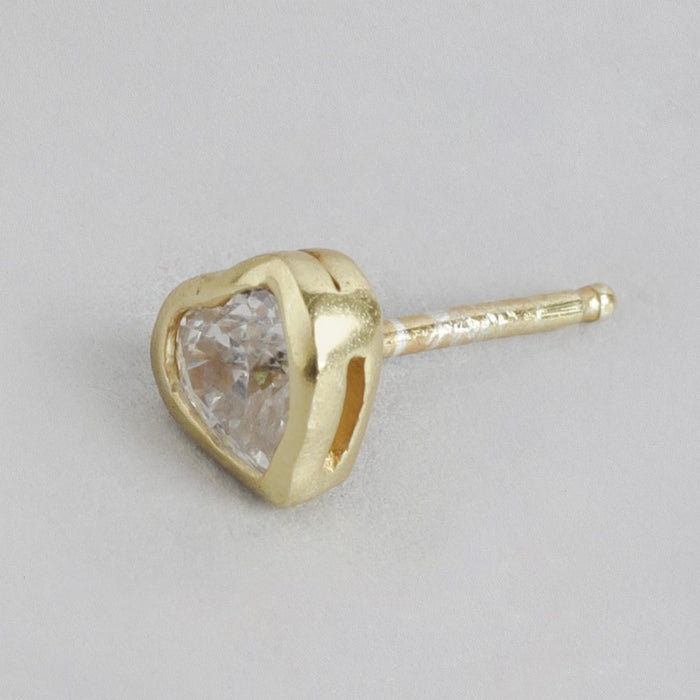Heart Solitaire Gold Plated 925 Sterling Silver Stud Earrings