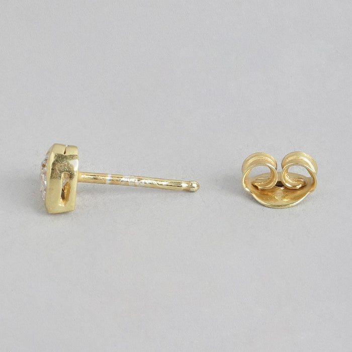 Heart Solitaire Gold Plated 925 Sterling Silver Stud Earrings