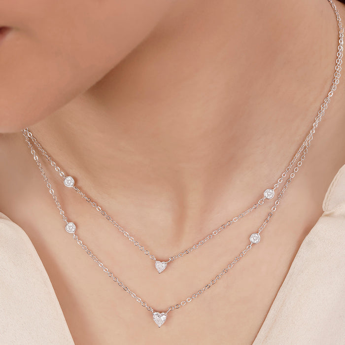 Heart Solitaire Rhodium Plated 925 Sterling Silver Necklace