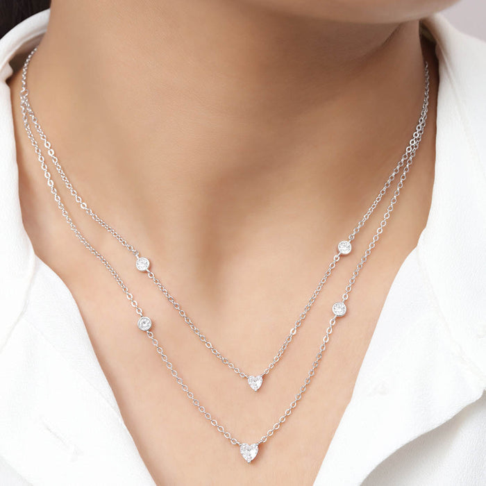Heart Solitaire Rhodium Plated 925 Sterling Silver Necklace