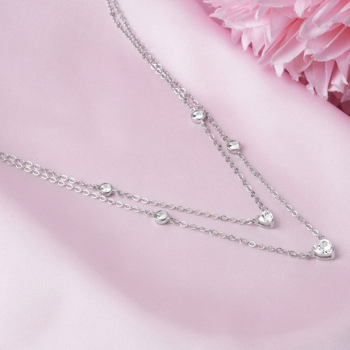 Heart Solitaire Rhodium Plated 925 Sterling Silver Necklace