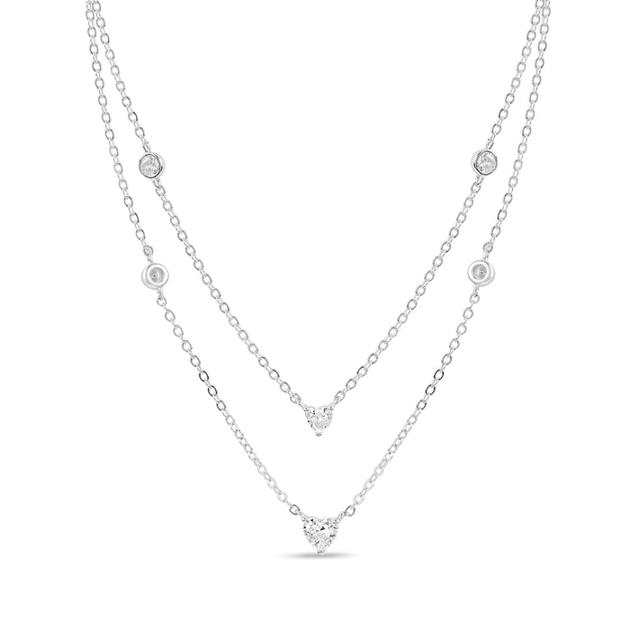 Heart Solitaire Rhodium Plated 925 Sterling Silver Necklace