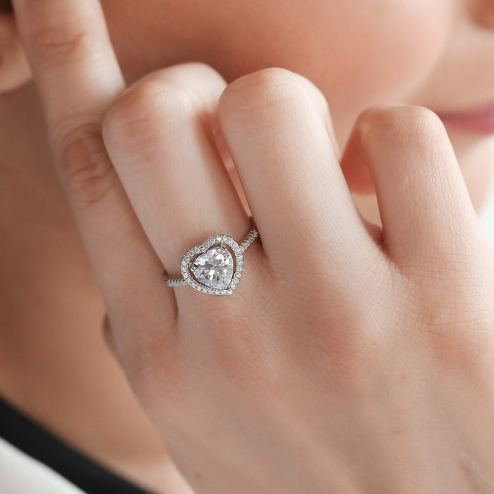 Heart Solitaire Studded 925 Sterling Ring (Adjustable)