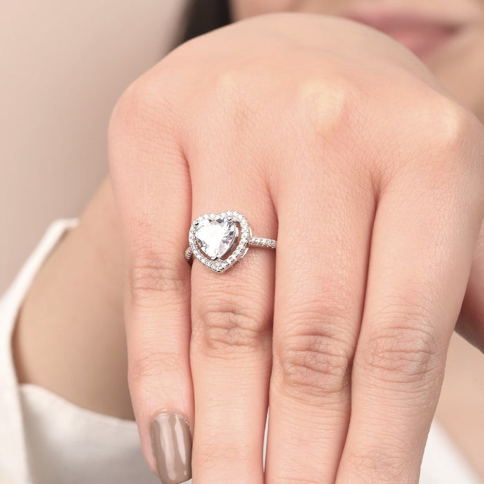 Heart Solitaire Studded 925 Sterling Ring (Adjustable)