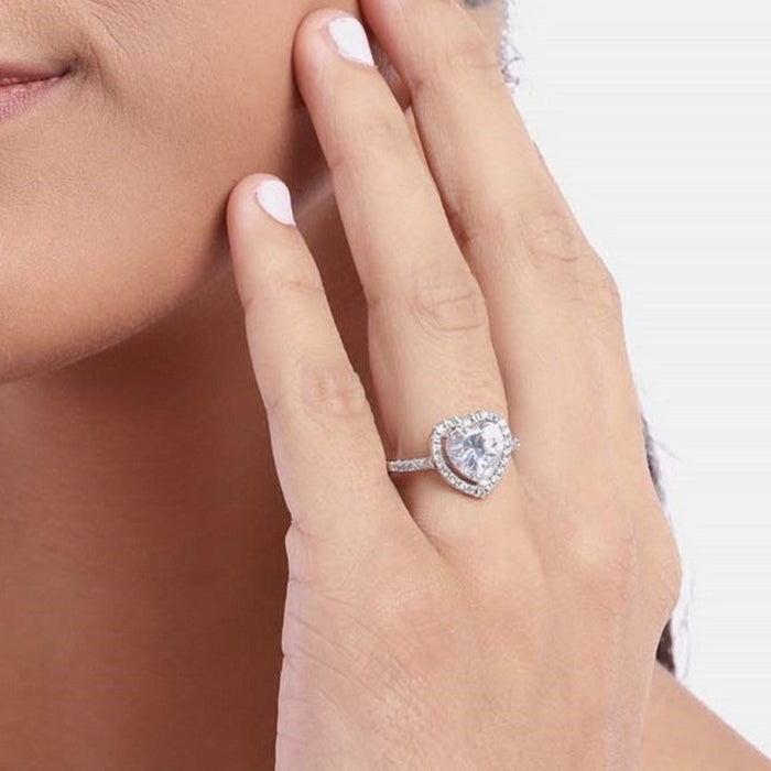 Heart Solitaire Studded 925 Sterling Ring (Adjustable)
