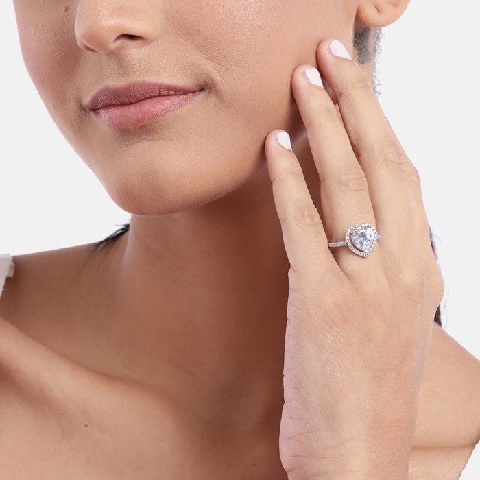 Heart Solitaire Studded 925 Sterling Ring (Adjustable)
