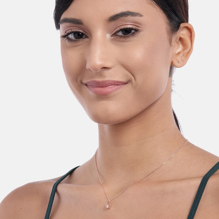 Heart & Stone Rose Gold Plated 925 Sterling Silver Necklace