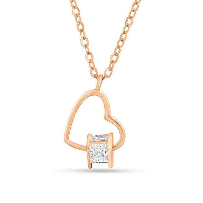 Heart & Stone Rose Gold Plated 925 Sterling Silver Necklace