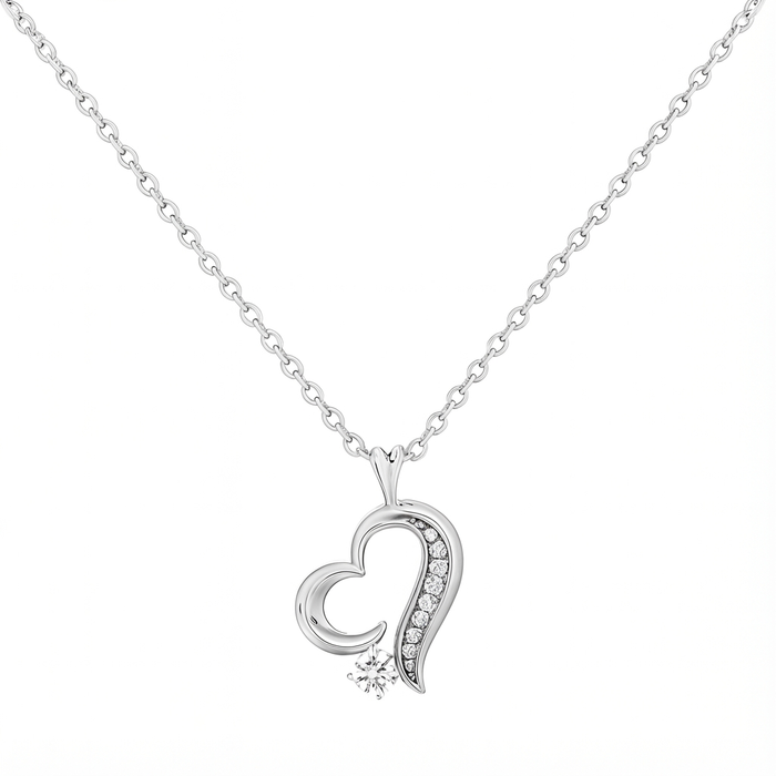 Heart Whisper Rhodium Plated 925 Silver Necklace