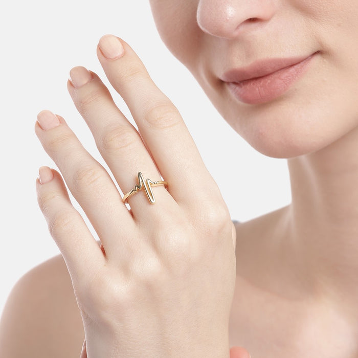 Heartbeat of Love Gold Plated 925 Sterling Silver Ring (Adjustable)