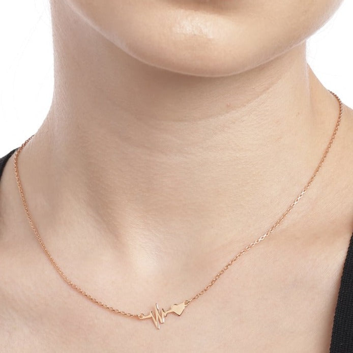Heartbeat Rose Gold Plated 925 Sterling Silver Necklace