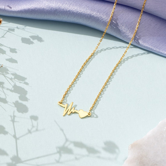 Heartbeats of Love Gold Plated 925 Sterling Silver Necklace with CZ