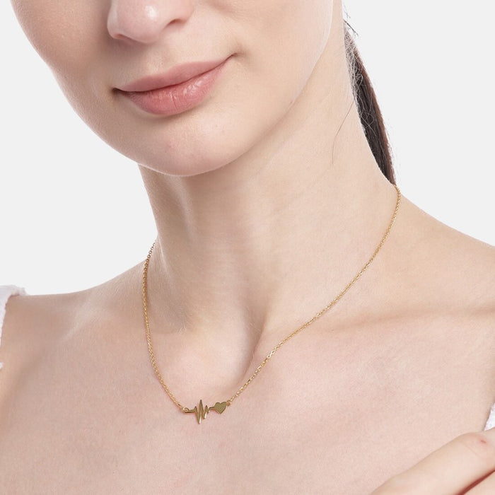 Heartbeats of Love Gold Plated 925 Sterling Silver Necklace with CZ