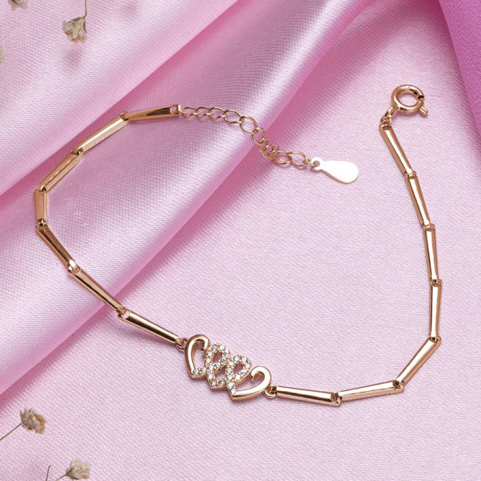 Heartfelt Affection 925 Sterling Silver Rose Gold-Plated Heart Bracelet