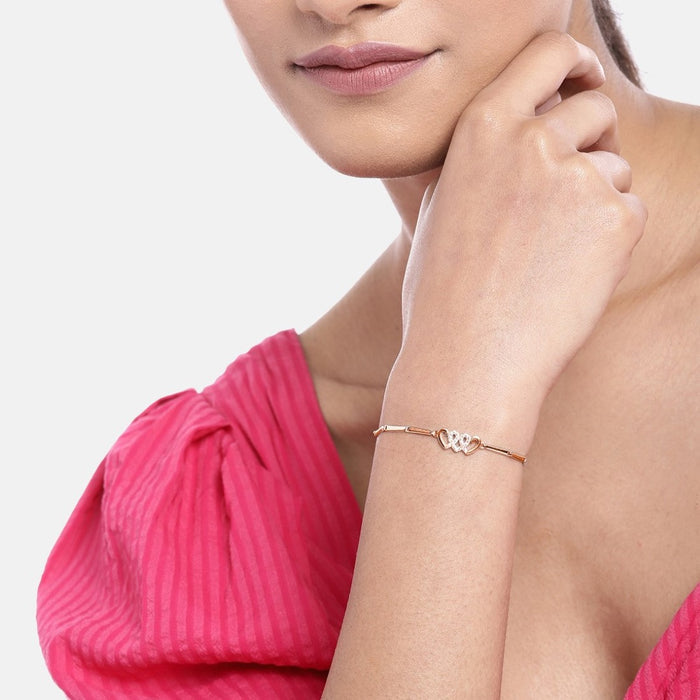 Heartfelt Affection 925 Sterling Silver Rose Gold-Plated Heart Bracelet