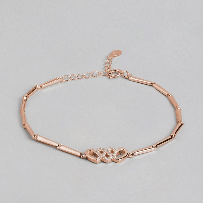 Heartfelt Affection 925 Sterling Silver Rose Gold-Plated Heart Bracelet