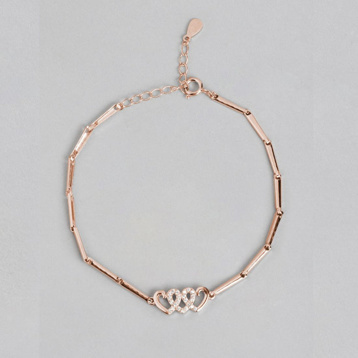 Heartfelt Affection 925 Sterling Silver Rose Gold-Plated Heart Bracelet