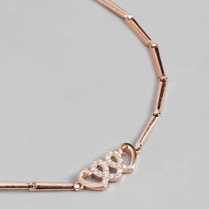 Heartfelt Affection 925 Sterling Silver Rose Gold-Plated Heart Bracelet