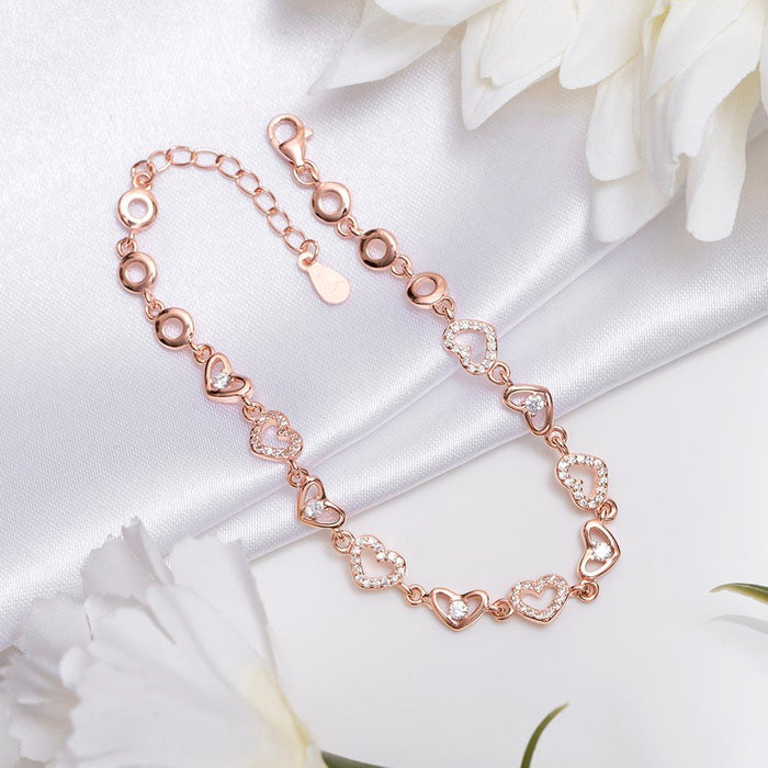 925 Sterling Silver Heartfelt Affection Rose Gold Plated 925 Sterling Silver Heart Bracelet for Women – Zavya