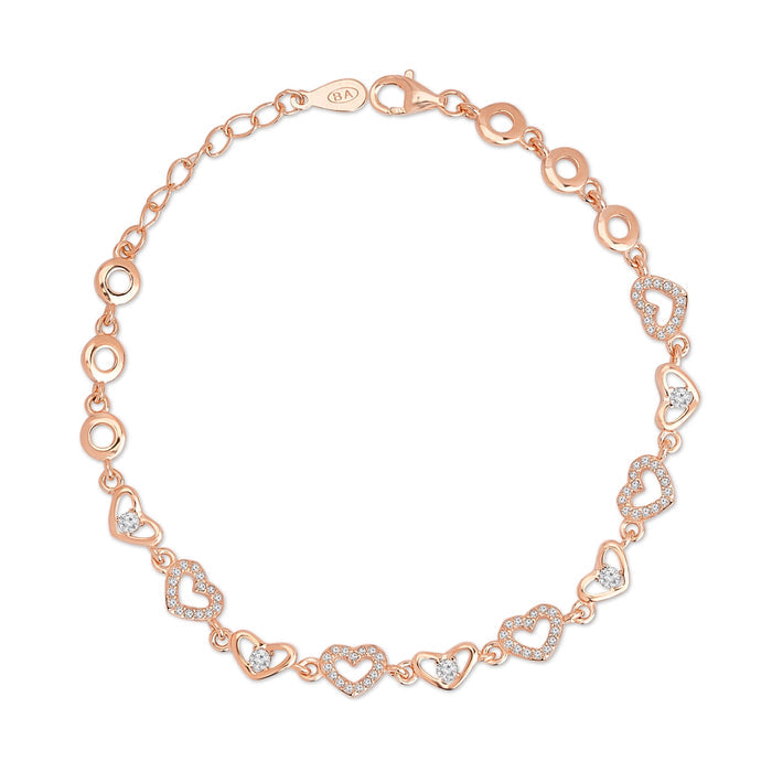 Women's rose gold plated 925 Sterling Silver heart bracelet with sparkling stones. – Zavya