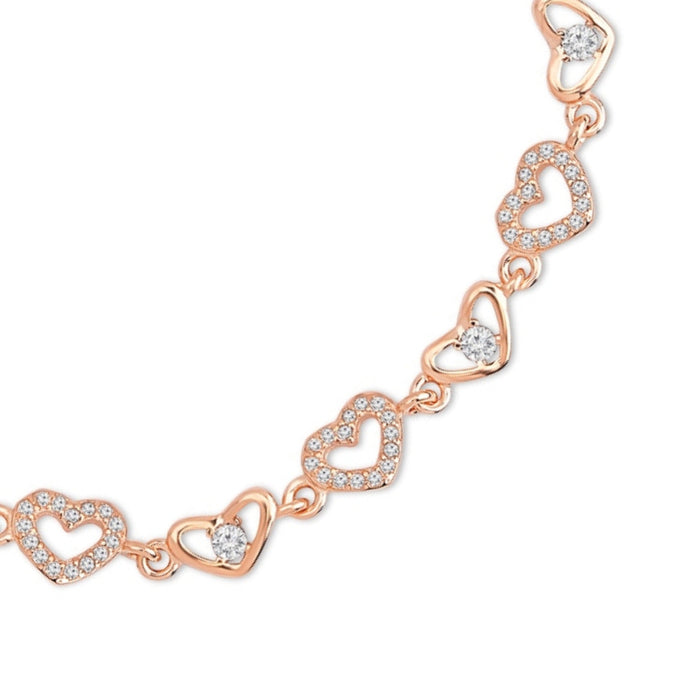 Rose gold plated 925 Sterling Silver women's heart bracelet with sparkling crystal links – Zavya
