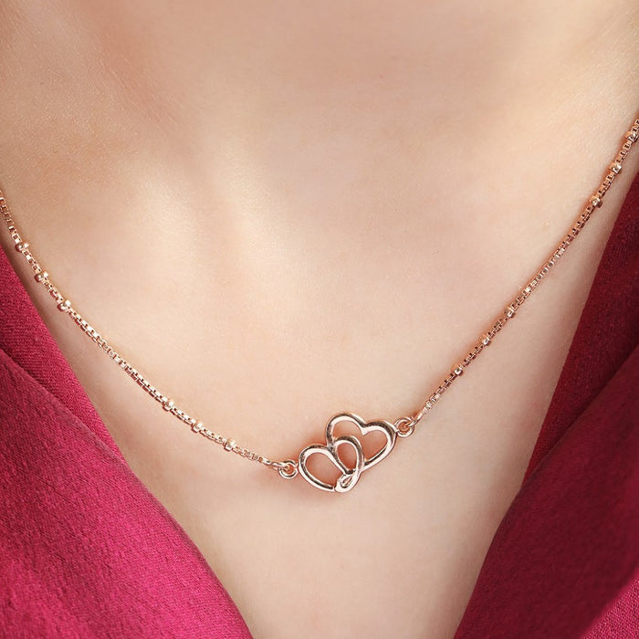 Heartfelt Affection Rose Gold-Plated 925 Sterling Silver Necklace