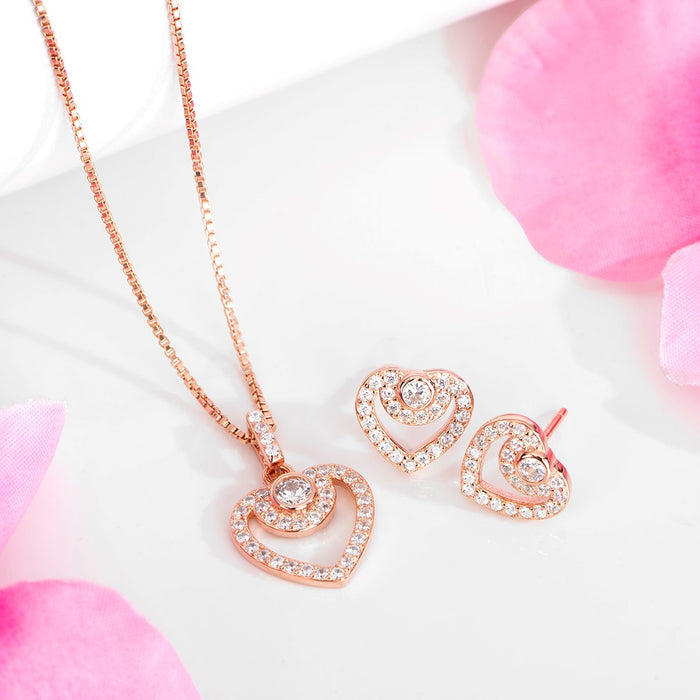 Heartfelt CZ Radiance 925 Sterling Silver Rose Gold-Plated Jewelry Set