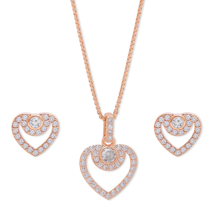 Heartfelt CZ Radiance 925 Sterling Silver Rose Gold-Plated Jewelry Set