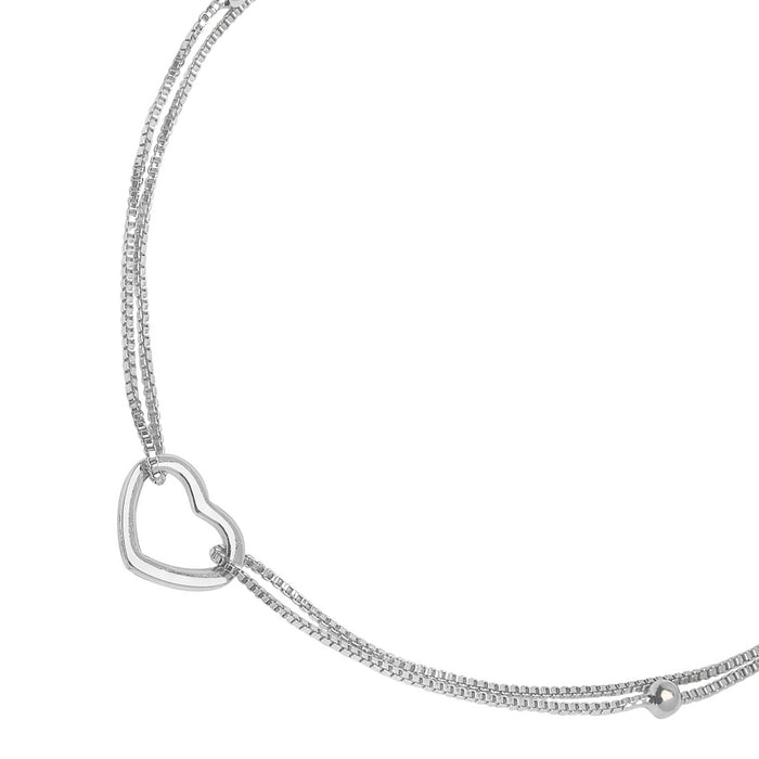 Women's 925 Sterling Silver double chain anklet with an open heart charm. Silver jewelry – Zavya