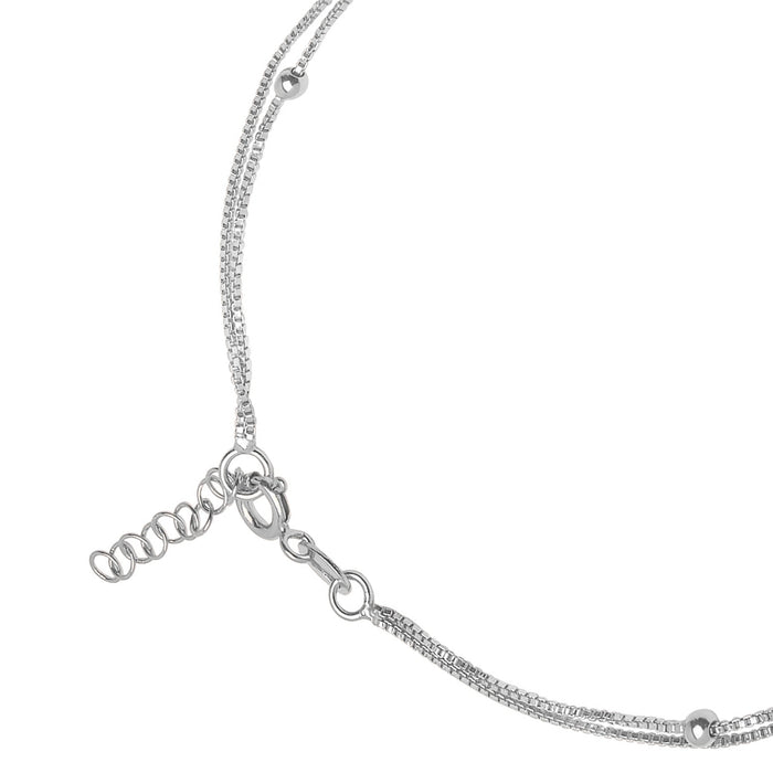Women's 925 Sterling Silver anklet clasp detail showing an adjustable double chain and beads – Zavya