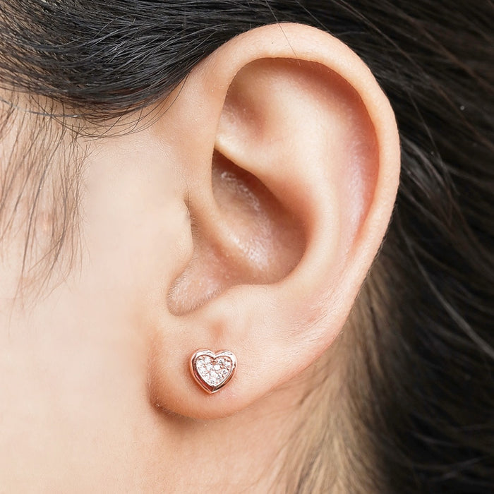 Heartfelt Elegance Rose Gold-Plated Cubic Zirconia 925 Sterling Silver Earrings