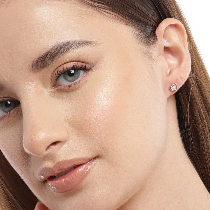 Heartfelt Elegance Rose Gold-Plated Cubic Zirconia 925 Sterling Silver Earrings