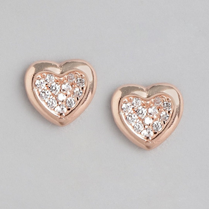 Heartfelt Elegance Rose Gold-Plated Cubic Zirconia 925 Sterling Silver Earrings