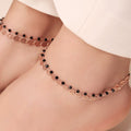 Heartfelt Harmony 925 Sterling Silver Anklet with Black Beads